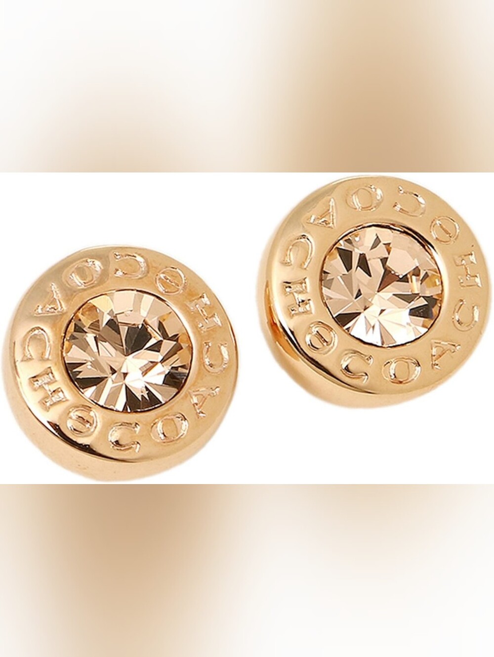 Coach Open Circle Stone Stud Earrings/Gold-tone